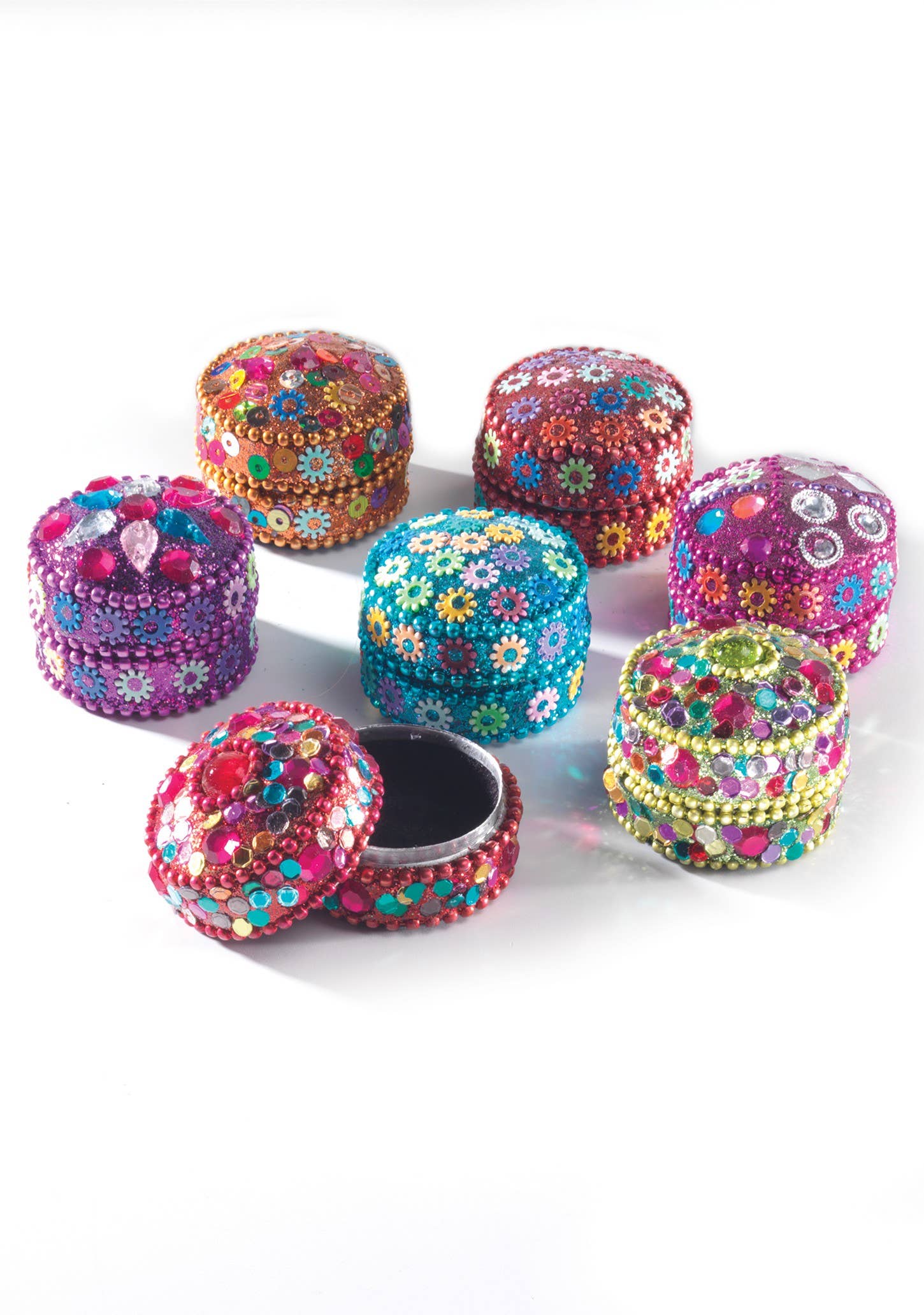 Namaste - Wholesale Beaded bracelet - Round Mini Pill Box, Glitter and Beads