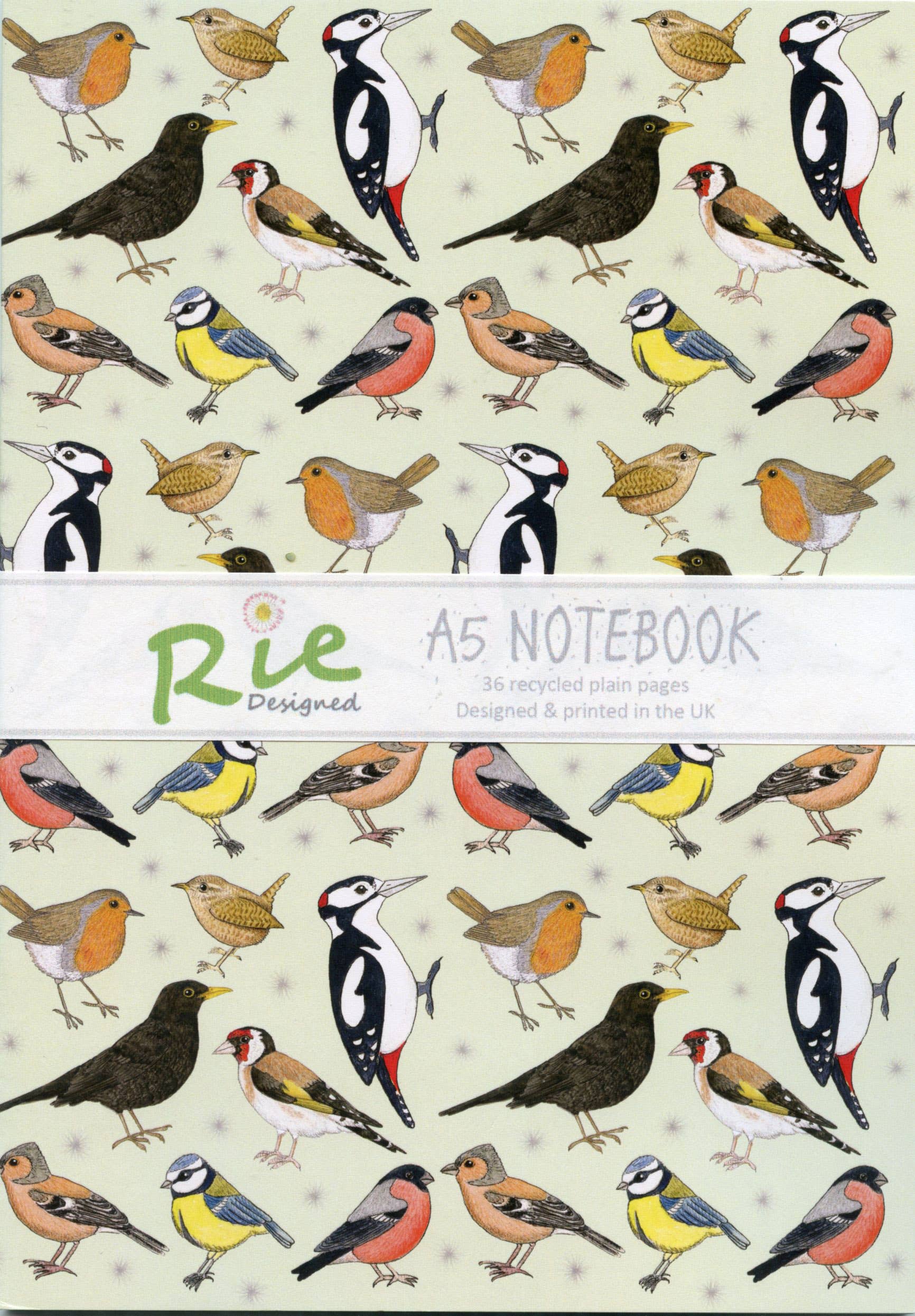 Rie Designed – wholesale Notebook – Garden Birds A5 Plain Paper Recycled Notebook1
