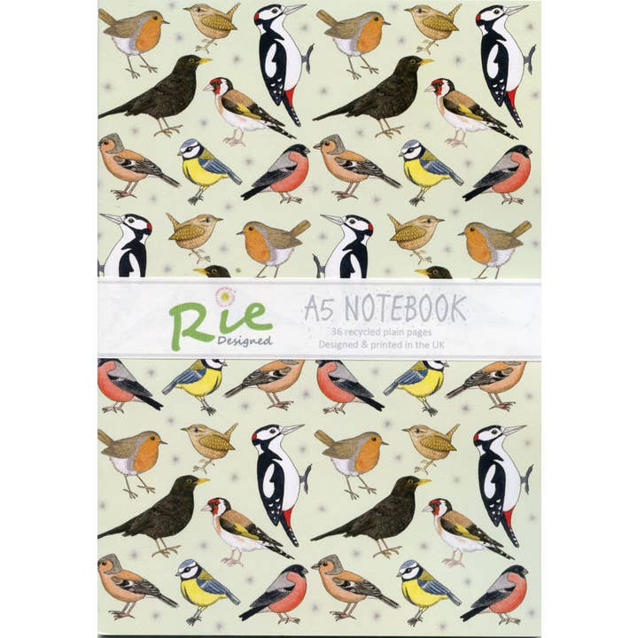 Rie Designed – wholesale Notebook – Garden Birds A5 Plain Paper Recycled Notebook1