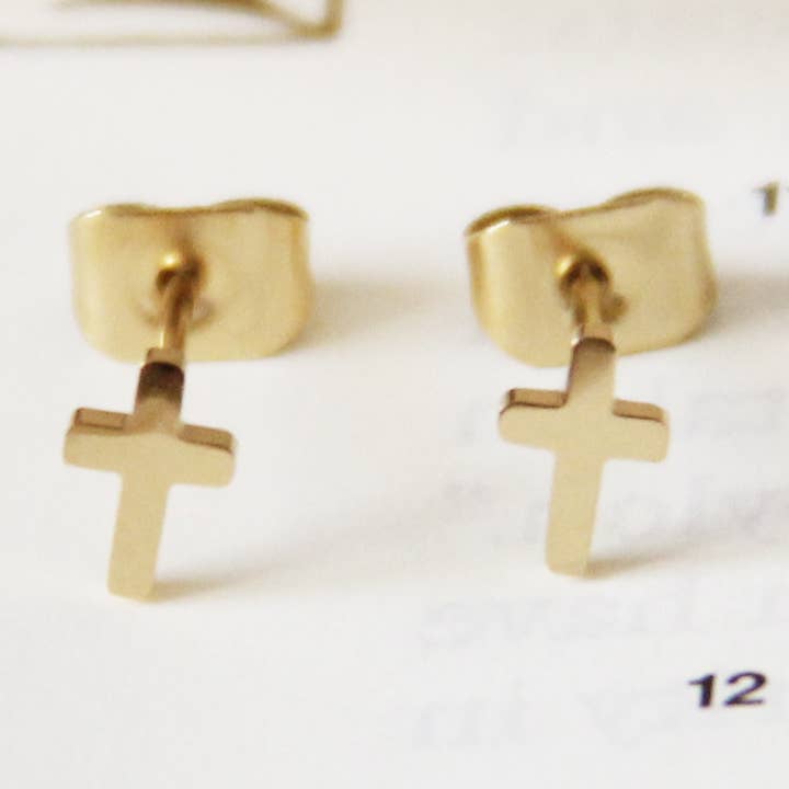 Tiny Cross Stud Earrings for wholesale by LoveStory Collection