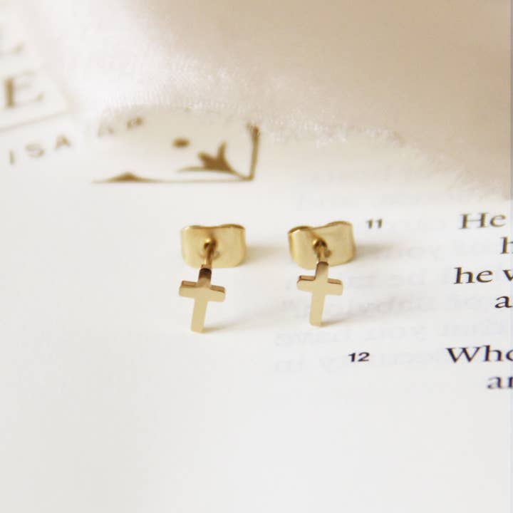Tiny Cross Stud Earrings for wholesale by LoveStory Collection