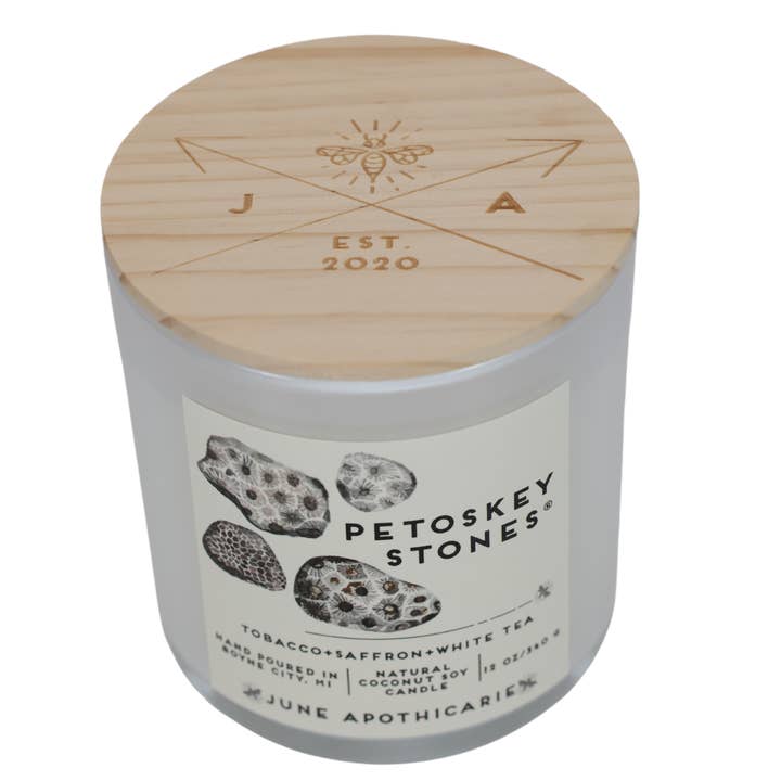 June Apothicarie - Wholesale Jar/Filled Candle - Petoskey Stones® 12 oz Glass Wooden Wick Candle1