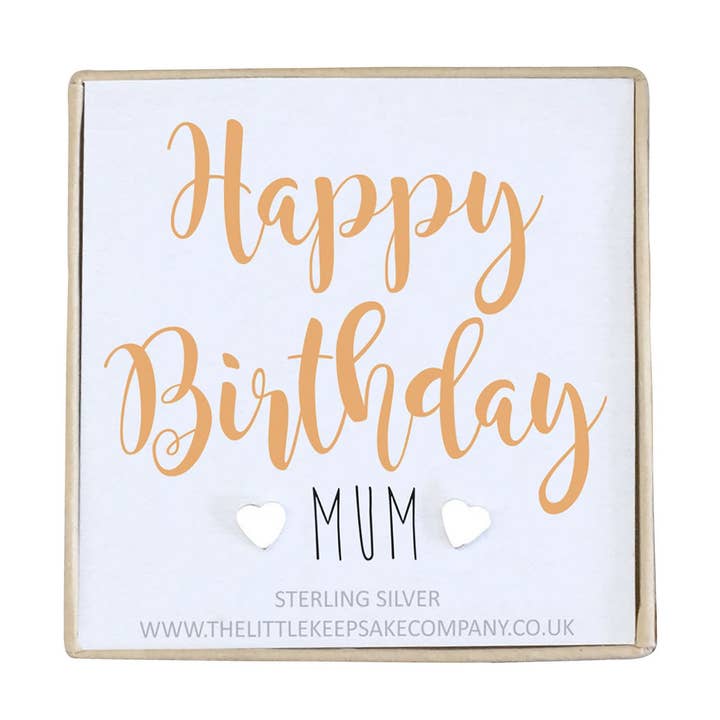 Orecchini in argento Sterling con citazione - Happy Birthday Mum per la vendita all'ingrosso da parte di The Little Keepsake Company