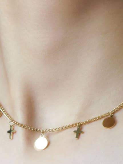 Meredith Cross and Disc Necklace for wholesale by AMD COLLECTIVE