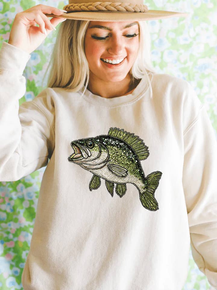 THE LATTIMORE CLAIM - Wholesale Graphic Sweatshirt - Women's - Faux Rhinestone Bass Cream Sweatshirt0