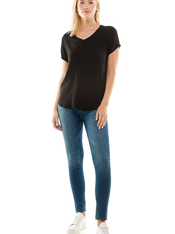 Solid V-Neck Rayon Top for wholesale by Veracci