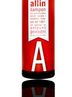 Shampooing Allin rouge pour la vente par Allin 1961.