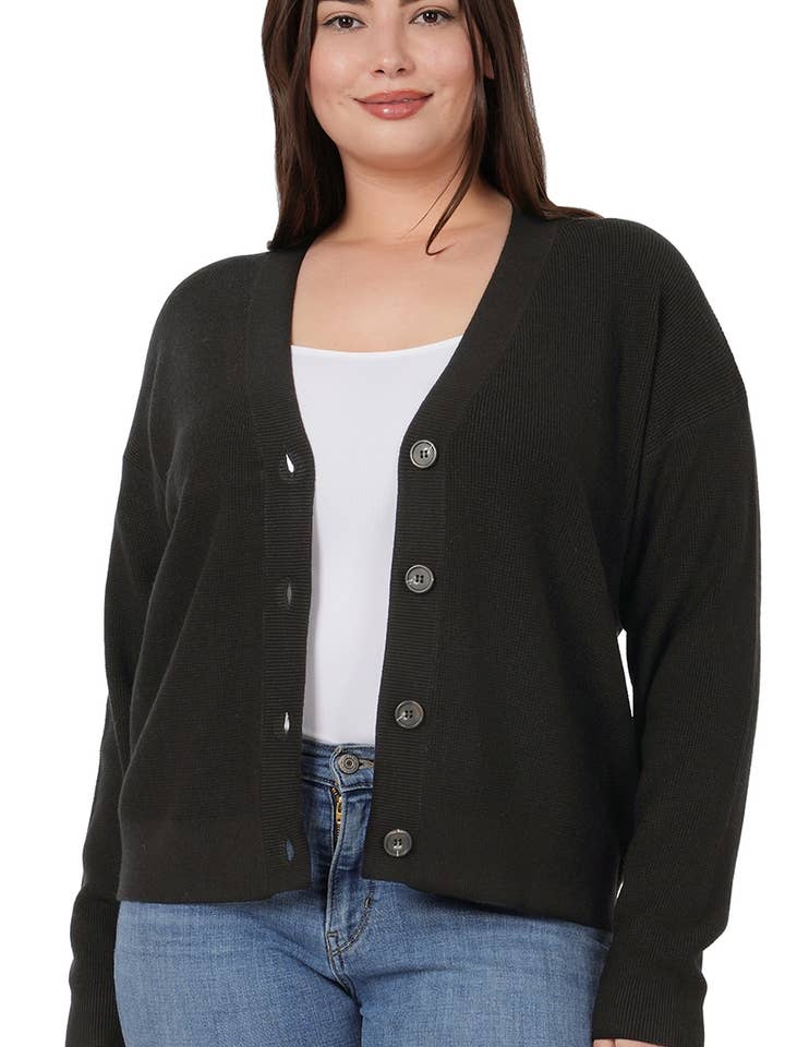 ..SI-25020 PLUS SIZE DROP SHOULDER BUTTON FRONT VISCOSE SWEATER CAR for wholesale by 42POPS