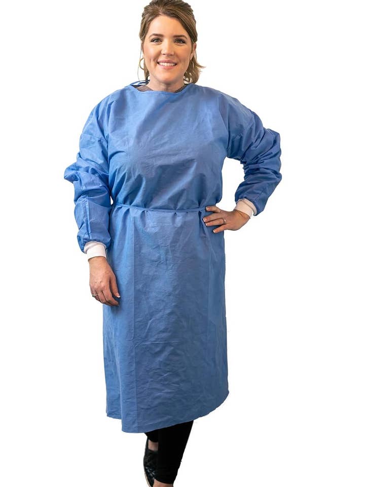 Paneffort - Wholesale Healthcare Uniform - Men's - Disposable Isolation Gowns Blue Knit Cuffs Long Sleeves (100 Pack)