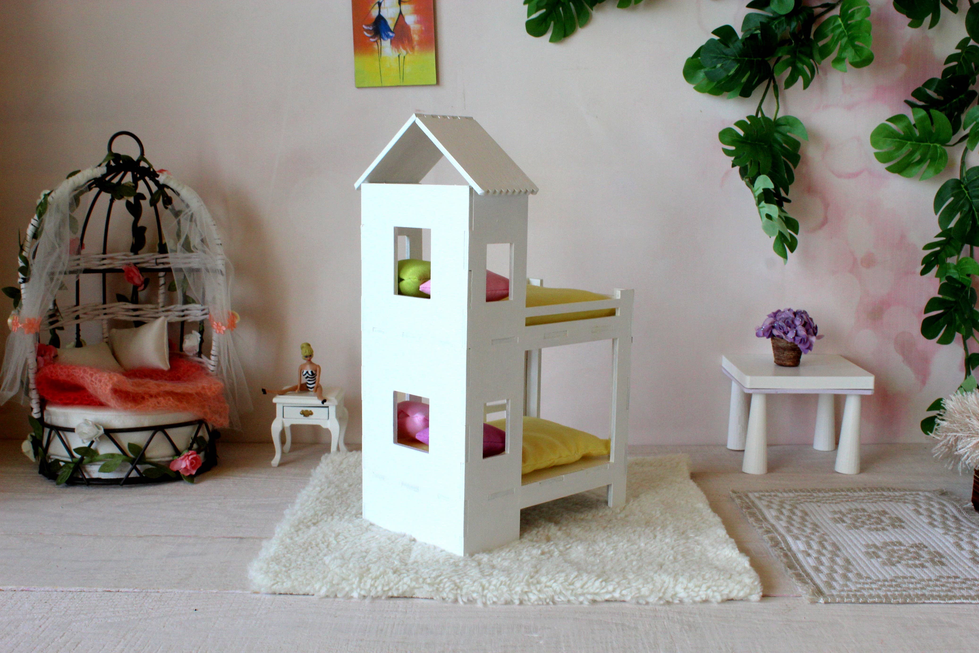 Lenasminiland – Kit de acessórios de boneca - Crianças por atacado – Beliche em miniatura, móveis de casa de bonecas em escala 1/12. Woo branco6