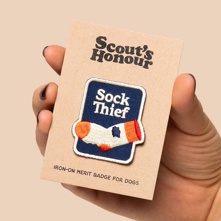 Scout's Honour Pty Ltd - Wholesale Pet Bandana - Dog - Sock Thief iron-on patch for dogs and cats0