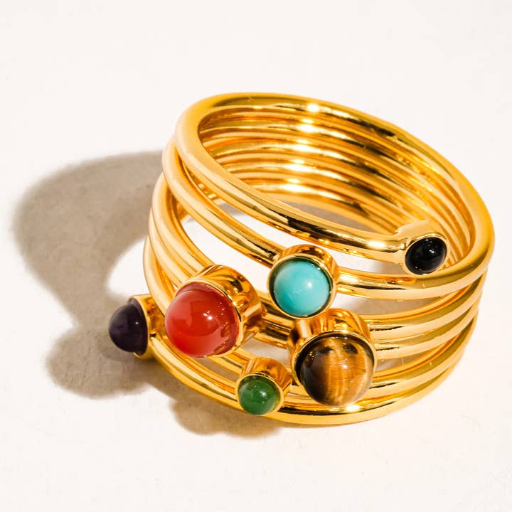 Teigan 18K Gold Multi Color Stone Layered Ring for wholesale on Faire