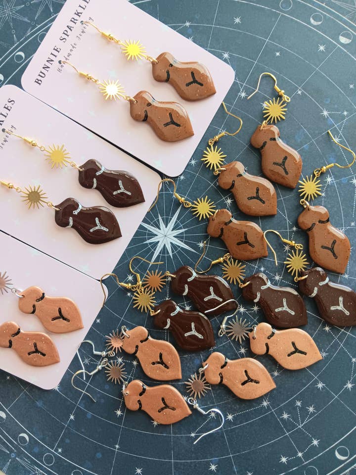 Polymer clay female figure earrings for wholesale by Bunnie Sparkles