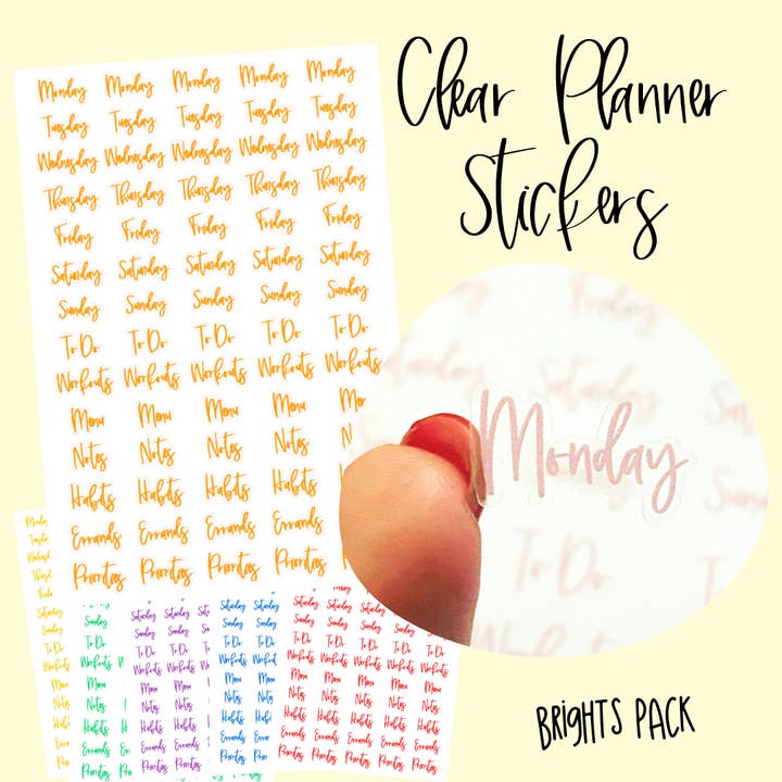 Basic Planner Stickers Pack | Journal Junkies Script Brights for wholesale by Journal Junkies