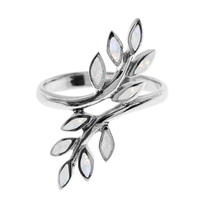Emerie double sprig crossover white opalique ring for wholesale by Kali Ma Designs - Sterling Silver Jewellery