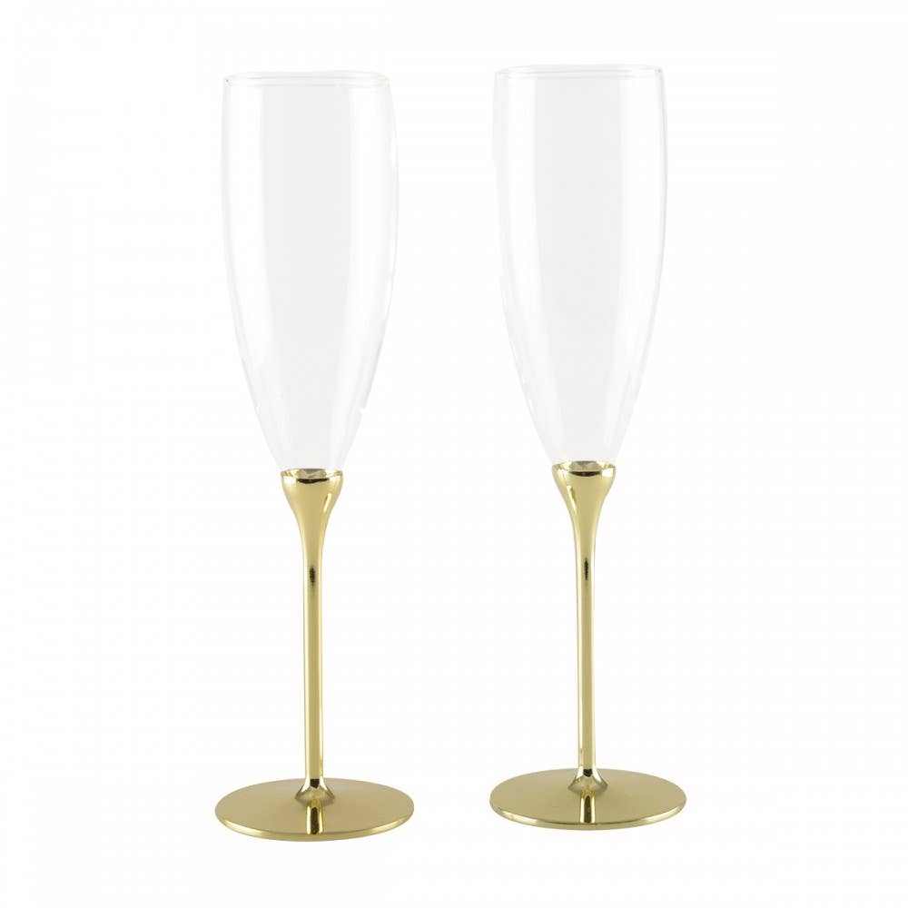 AULICA – wholesale Champagneglas – Set med 2 champagneglas med metallstjälkar i guldplätering0