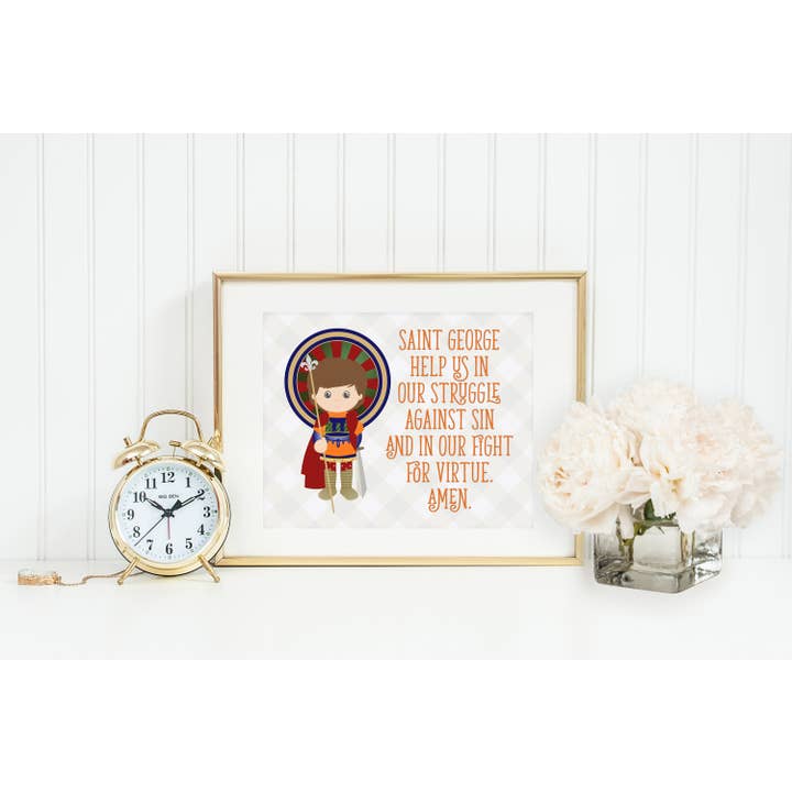 Meyer Market Designs - Wholesale Art Print - Saint George poster print. St George Wall Art Poster. Nursery Art. Kids Room. Prayer Print. Catholic. George Prayer Print.
