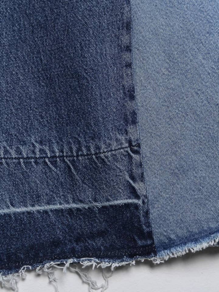 BLUE Patchwork Denim A-Line Skirt for wholesale on Faire7