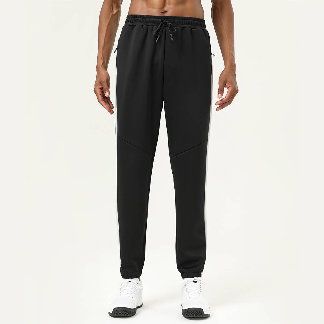 Noir Pantalon de survêtement de sport d'hiver avec cordon de serrage et poches colorblock pour homme en vente sur Faire0