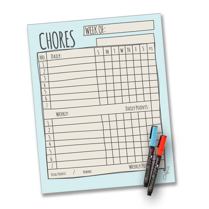 Tableau des corvées aimanté I Dry Erase I 2 marqueurs à craie liquide pour la vente par Jennakate