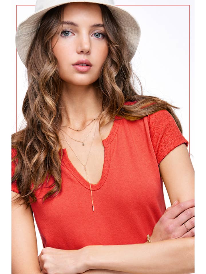 La Miel - Wholesale Gebreide top - Dames - JBT7655-getextureerde top van zachte badstof met ruwe rand en korte mouwen16