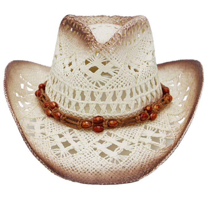 Cap Zone - Wholesale Cowboy Hat - Women's - Beaded Crochet Crushable Straw Cowboy Hat9