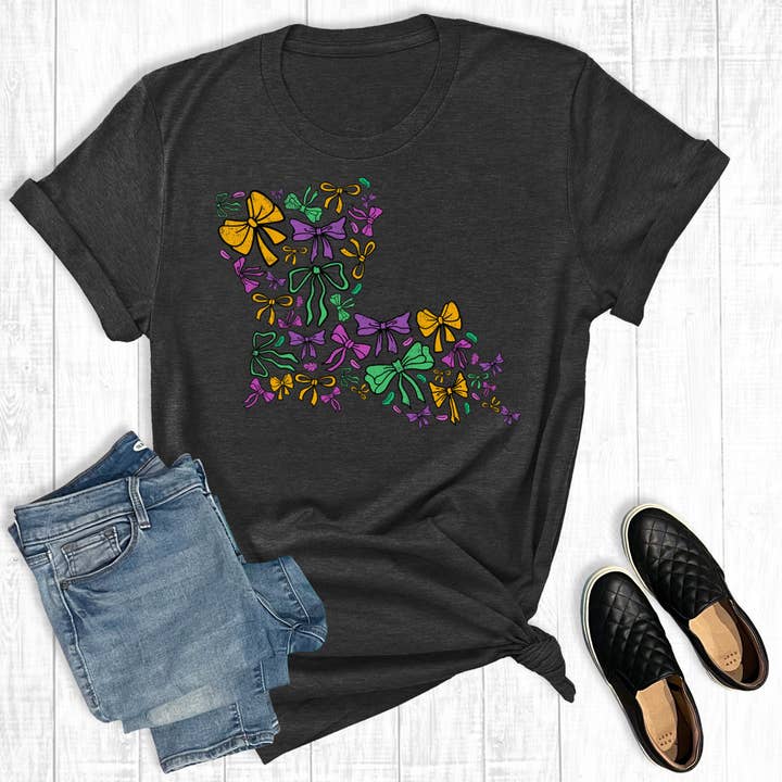T-shirt Gráfica com Laços de Mardi Gras da Louisiana por atacado de The Way Down South