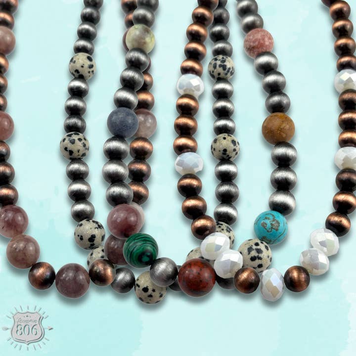 Collana con perline brunite e pietre - LC per la vendita all'ingrosso da parte di Pink Panache Brands