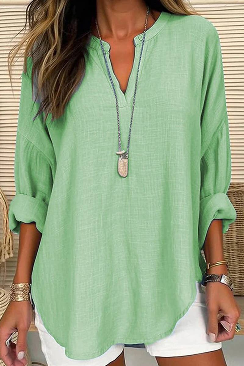 Lily Clothing - Wholesale Blouse - Women's - V-neck cotton and linen fashion breathable shirt3