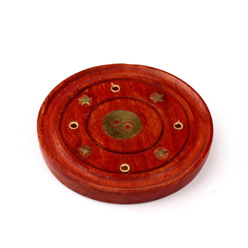 Puckator Ltd – wholesale Incense holder – Mango Wood Round Ashcatcher Incence Burner Yin Yang Inlay2