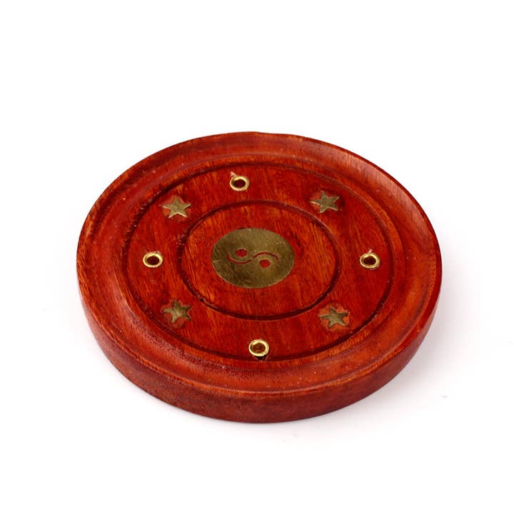 Puckator Ltd – wholesale Incense holder – Mango Wood Round Ashcatcher Incence Burner Yin Yang Inlay2