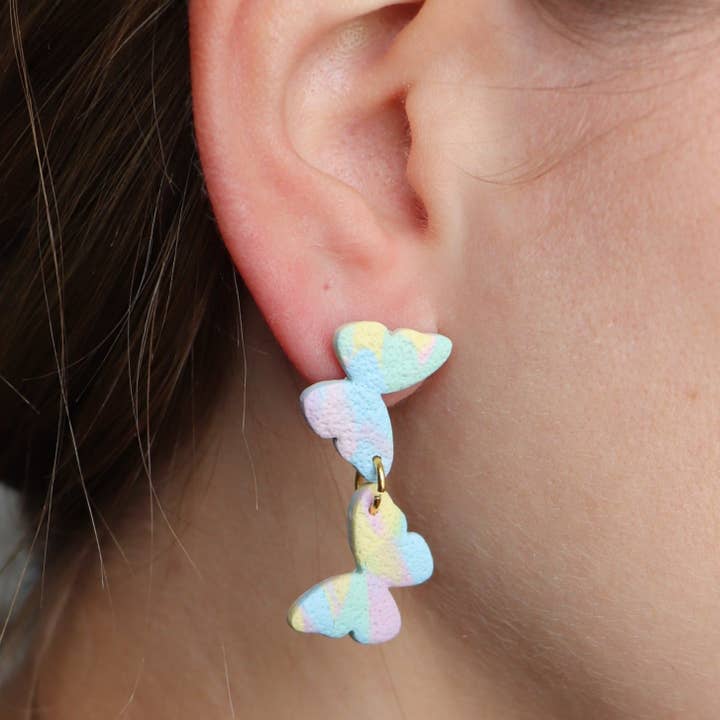 Pastel Marbled Butterfly Earrings for wholesale by Clay by Clark