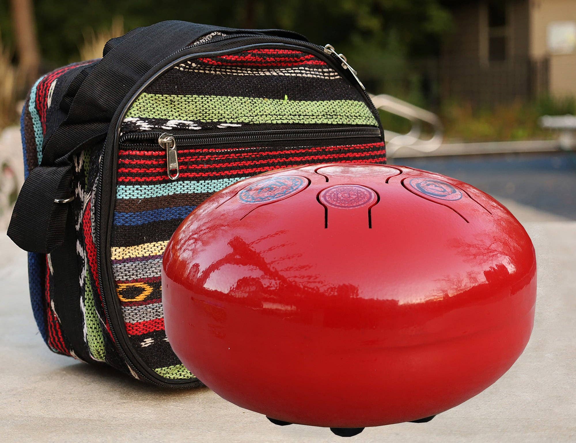 Lungta Imports - Wholesale Meditation Supplies - Chakra Steel Tongue Drum 10 Inches Tank Drum, Handpan Drum, Percussion with Padded Travel Bag and Mallets0