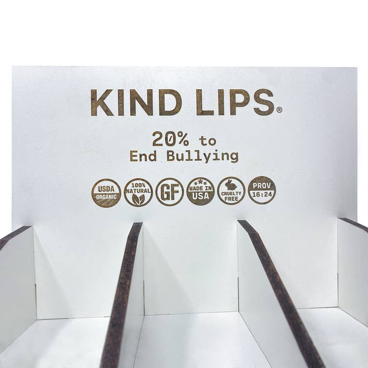 Kind Lips - Wholesale Retailer Display - Beauty & Wellness - Organic Lip Balm Wood Display Box Holds 90 Tubes