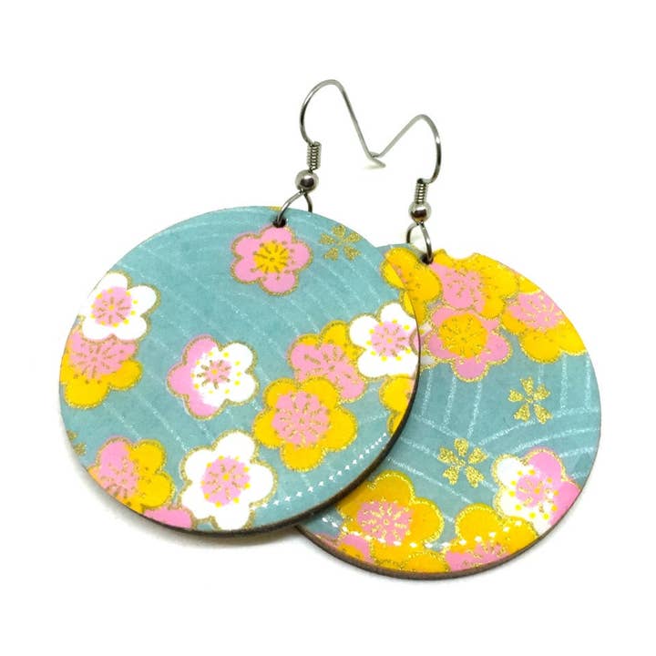 Aqua og Pastel Cherry Blossom runde øreringe for engroshandel hos Prettykiku