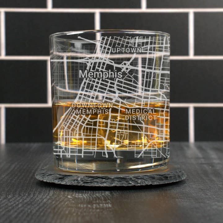 Blue Ridge Mountain Gifts - Wholesale Cocktail/Liquor Glass - Memphis TN - Street Map - Engraved Whiskey Glass