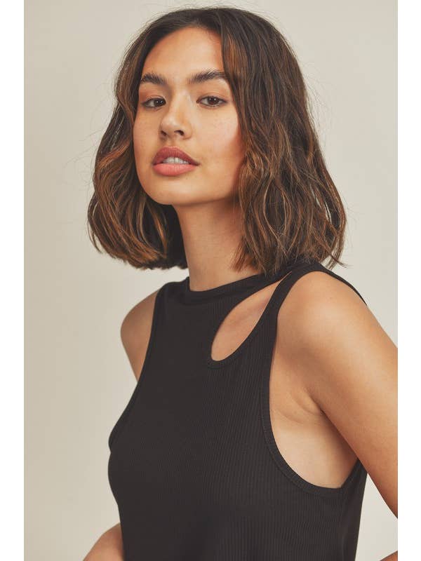 KIMBERLY C - Venta al por mayor Camiseta sin mangas - Mujer - Top sin mangas de canalé ligero con corte asimétrico y aberturas3