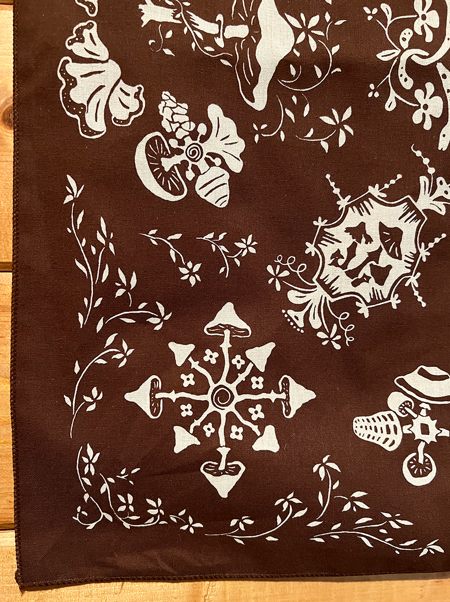 Morning Paper dot Design - Wholesale Bandana - Women's - Mushroom Patterned Brown Cotton Bandana5