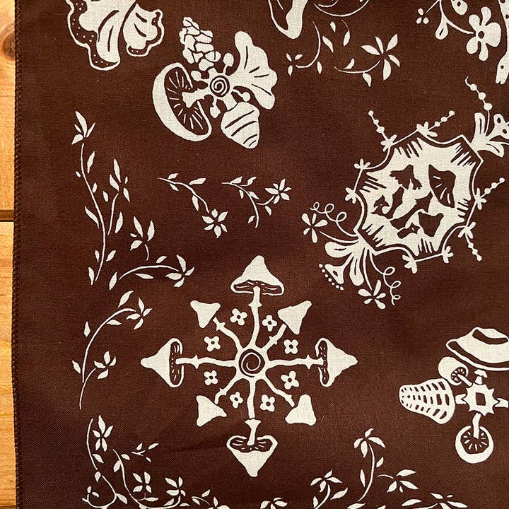 Morning Paper dot Design - Wholesale Bandana - Women's - Mushroom Patterned Brown Cotton Bandana5