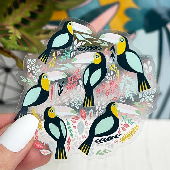 Clear Toucan Bird Aufkleber 3x2,75 Zoll für den Großhandel von Paper Pattern Silk