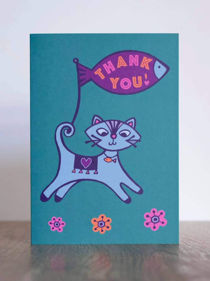 Cat and Fish Thank You Card for wholesale by Lunar Apple