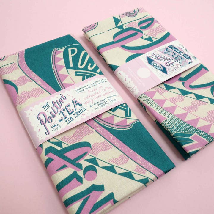 Positivity Tea Caddy Kitchen Tea Towel for wholesale by Jacqueline Colley