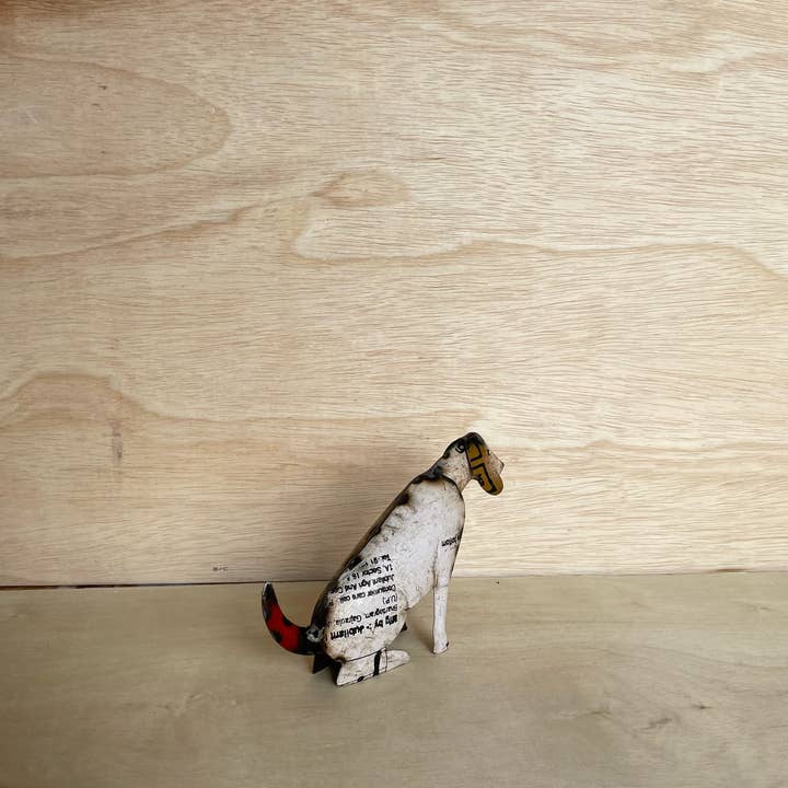 Everyday Artifact - Wholesale Sculpture - Dog Sitting White Recycled Metal Animals2