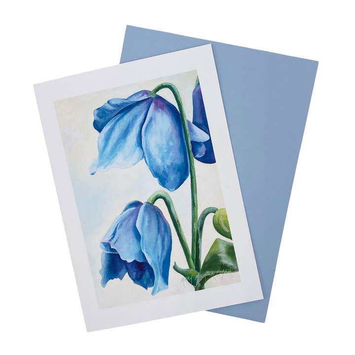 Carte de vœux vierge Meconopsis 'Lingholm pour la vente par Mary Michola Fibich Fine and Fiber Art