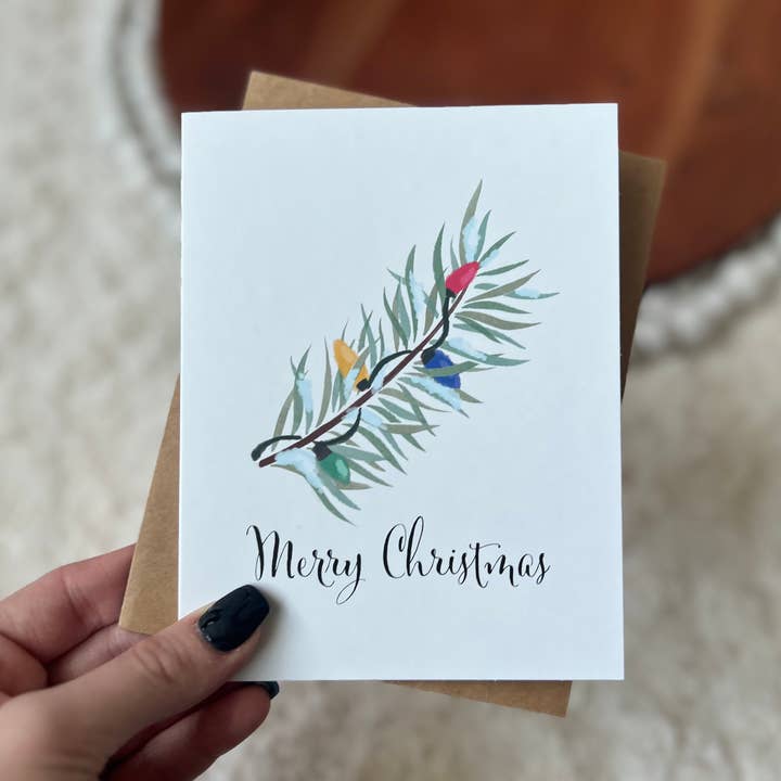 Merry Christmas Tree and Lights Greeting Card for wholesale by Big Moods