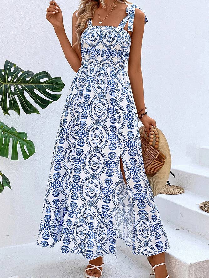Comely Fashion - Wholesale Dress - Women's - Trendy Printed Split Side Strap Dress