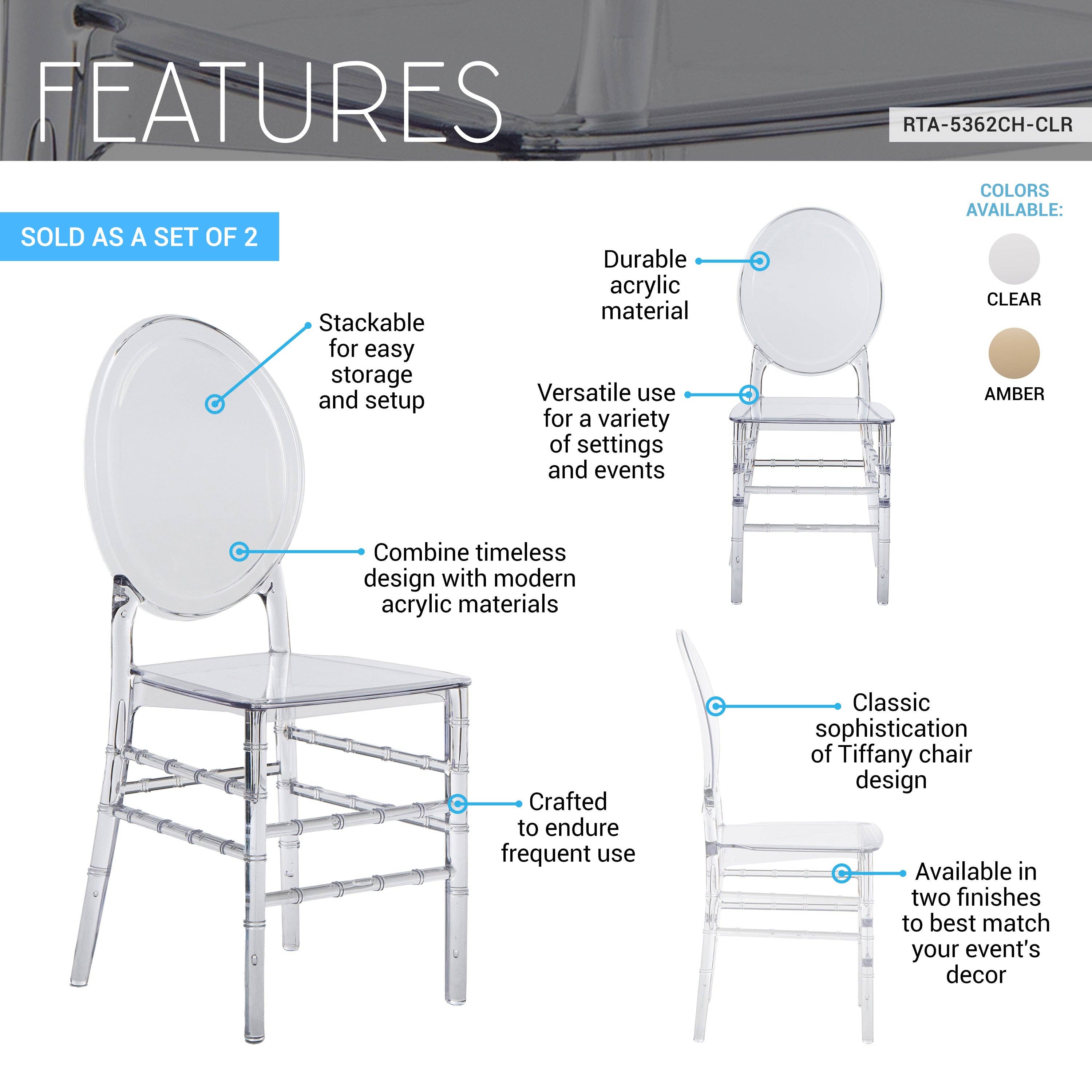 RTA Products LLC - Wholesale Chair - Stackable Ghost Style Acrylic Event Chairs – Set of 25