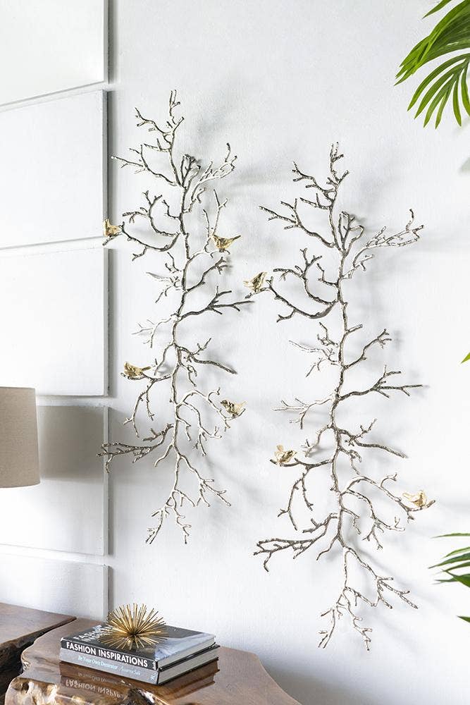 A&B Home Group Inc. - Vente Décoration murale - Décoration murale en forme de branche 35x13x5,5" - Argent/Or2