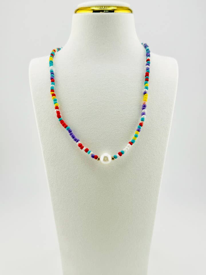 Ellie colorful necklace with faux pearl for wholesale by Bella Blu Designs