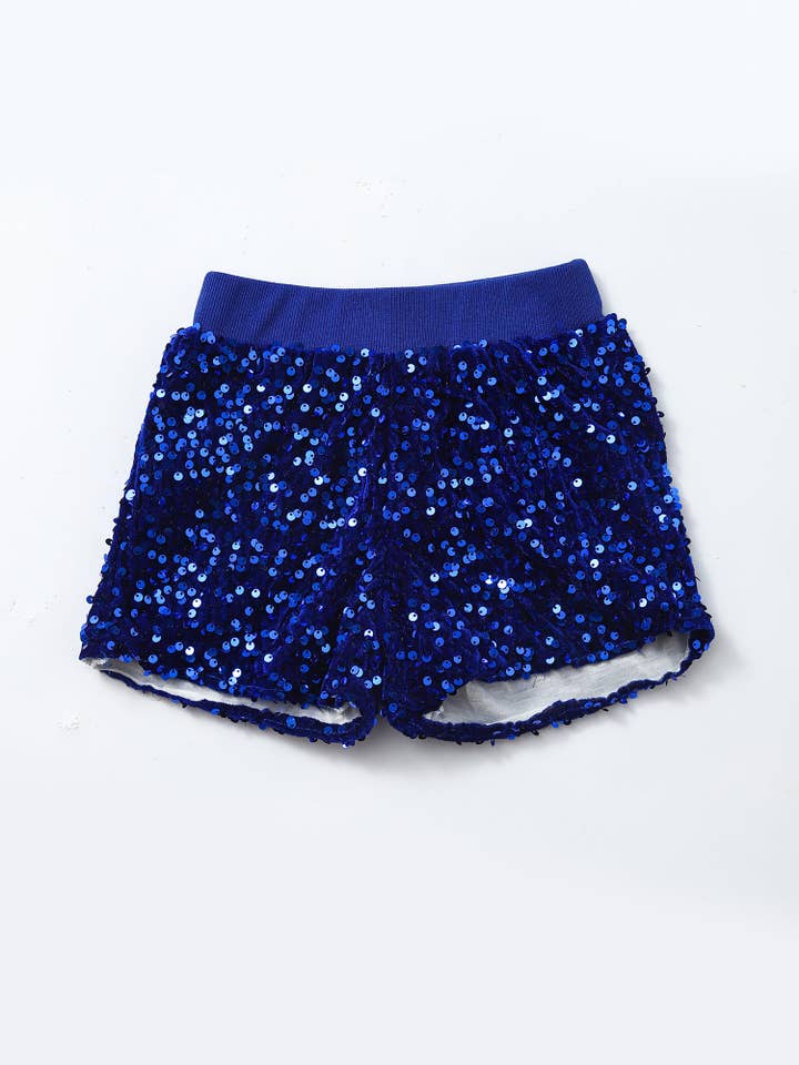 Short à sequins bleus pour filles avec doublure pour la vente par sassy kids palace